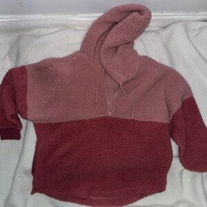 PINK Victoria's Secret Two-Tone Rose Pink Sherpa Half-Zip Hoodie